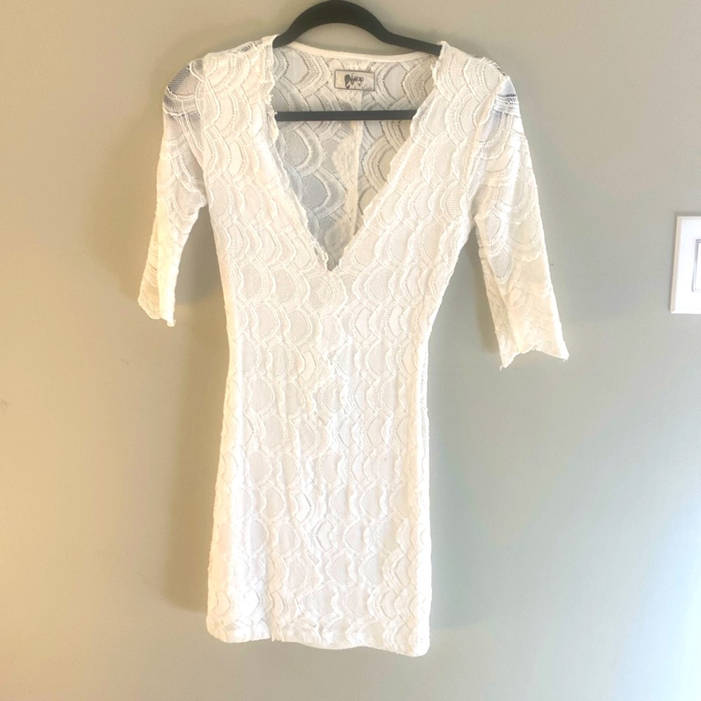 Nightcap white lace V-neck dress.  Size small